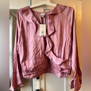 a new day XL Dusty Rose Ruffle-Front Long Sleeve Blouse